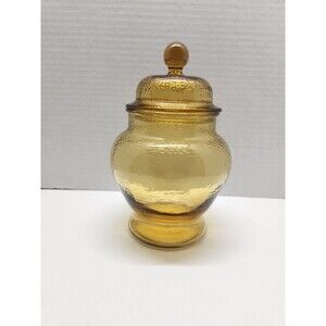 Vintage Pebble Glass Apothecary Glass Jar Container 9" Yellow Amber.